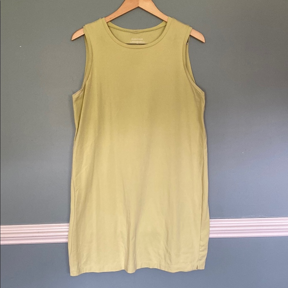 Eileen Fisher Size L lemon Ice Organic Cotton shirt tank shift Dress. Minimalist